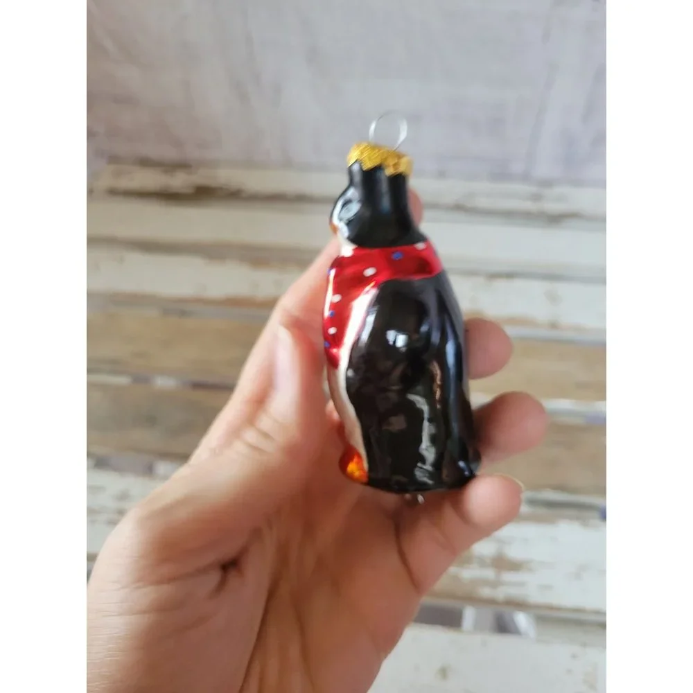 Glass penguin scarf ornament vintage Xmas tree holiday‎ home decor